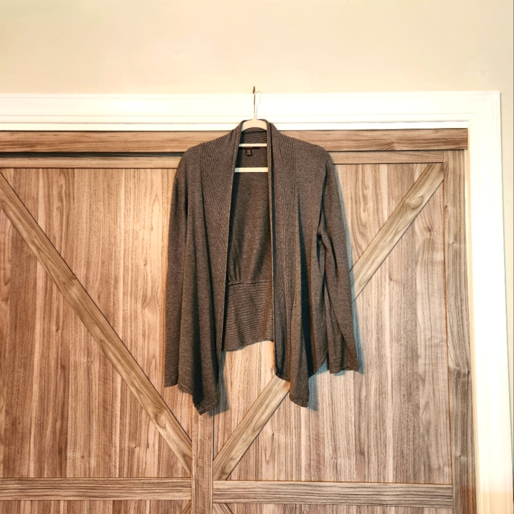 Gray lightweight sweater cardigan.